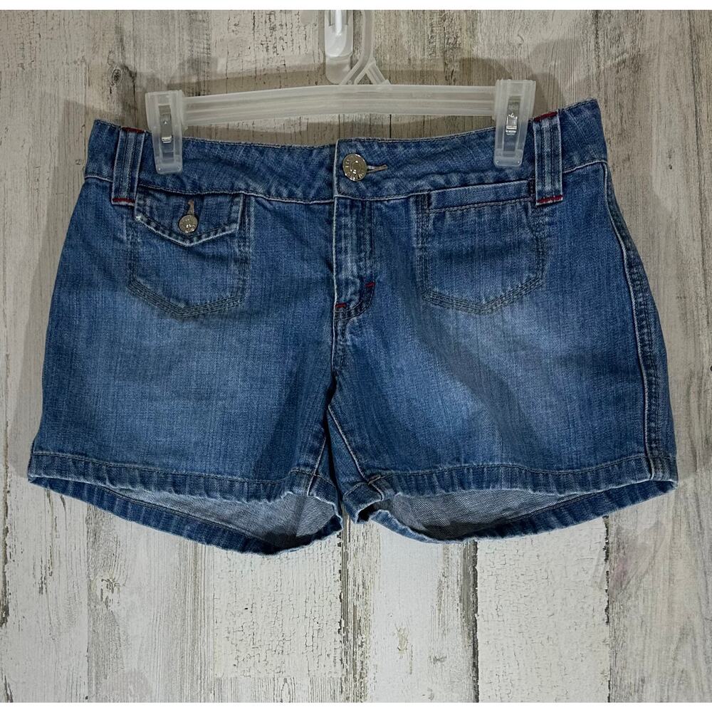 Tommy Hilfiger Jean Shorts Size 4 (30x4) Low Rise Mini Patch Pockets Vintage Y2K
